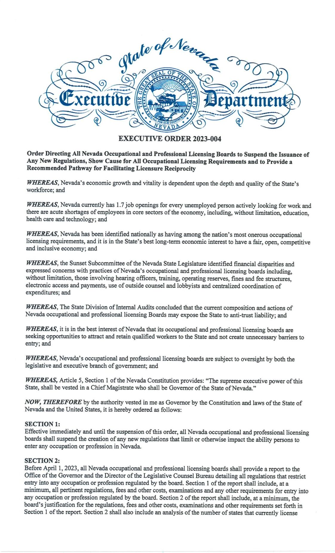 LOMBARDO Executive Order 2023-004