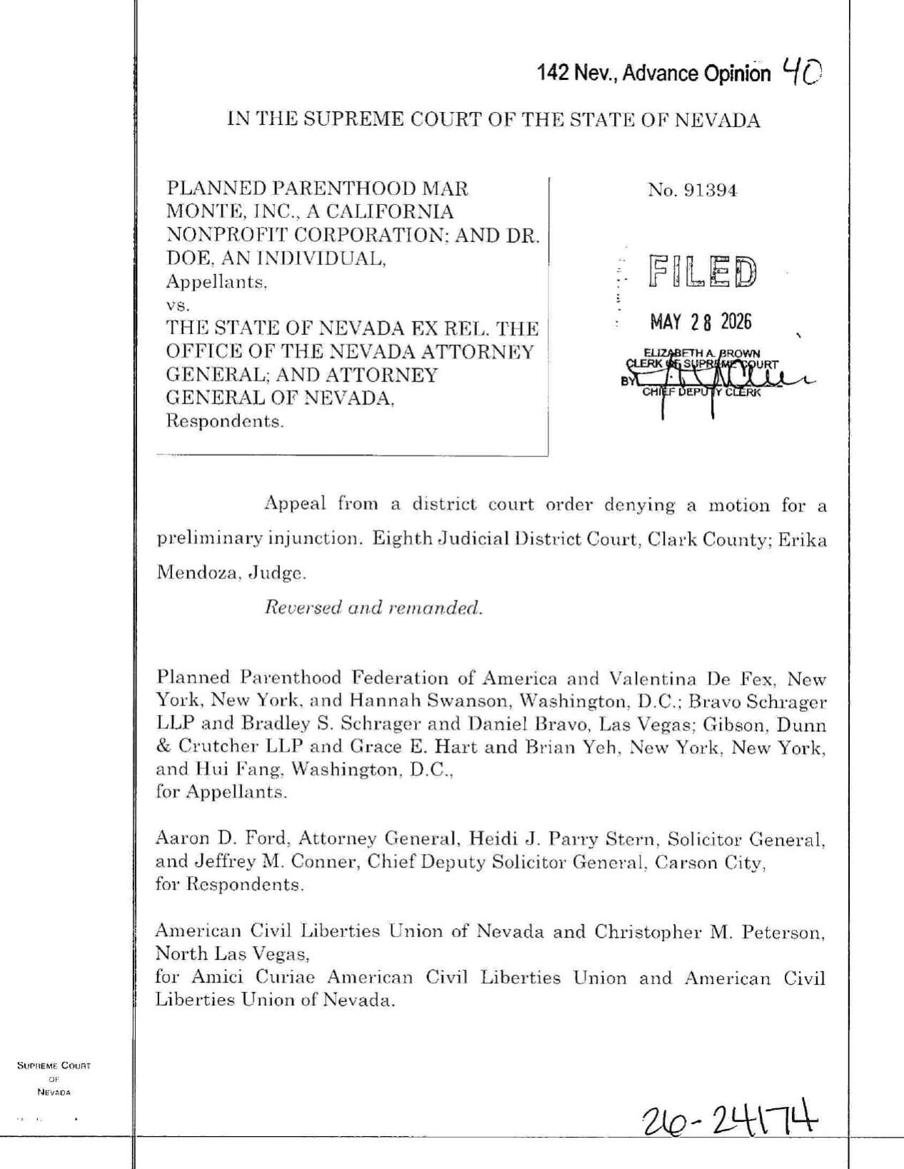 Nevada Supreme Court abortion law