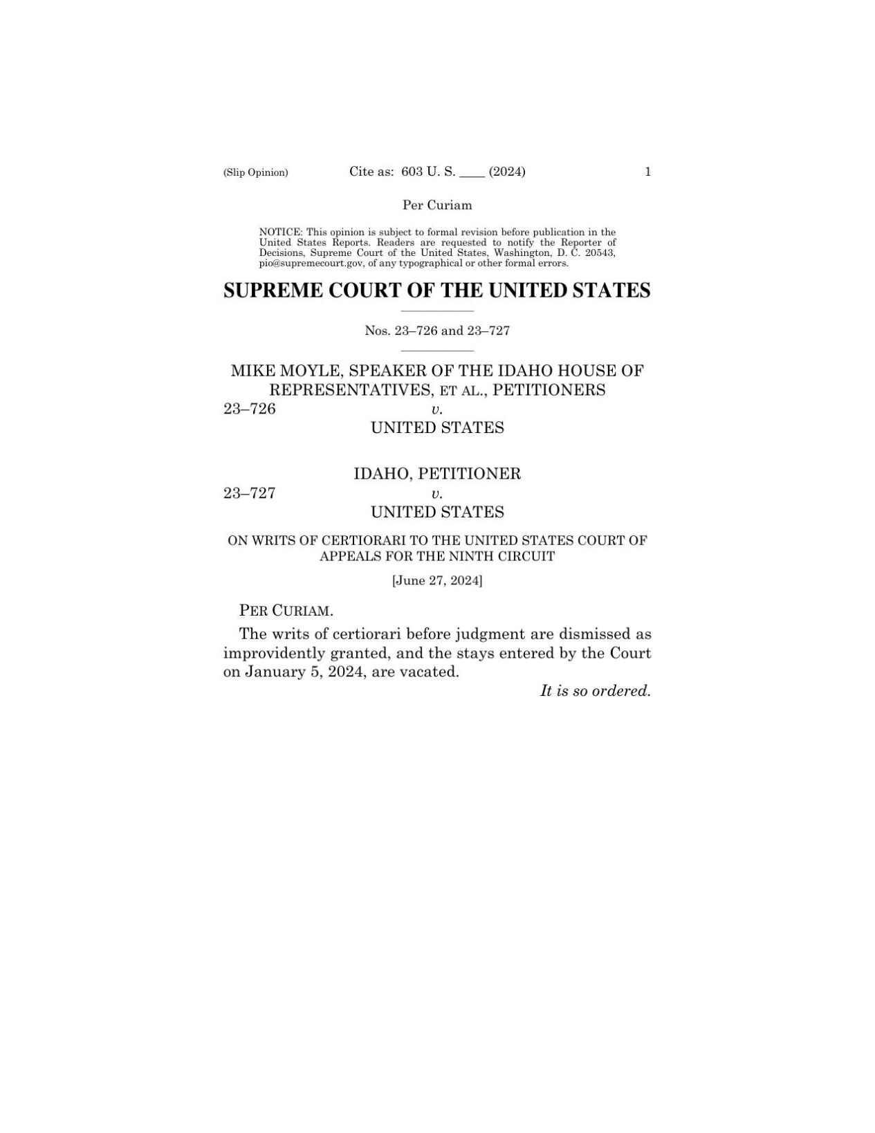 Idaho Emergency Abortions Case
