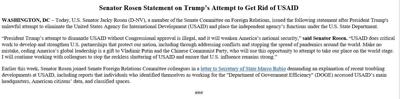 Senator Rosen statement on Trump's attempt to get rid of USAID