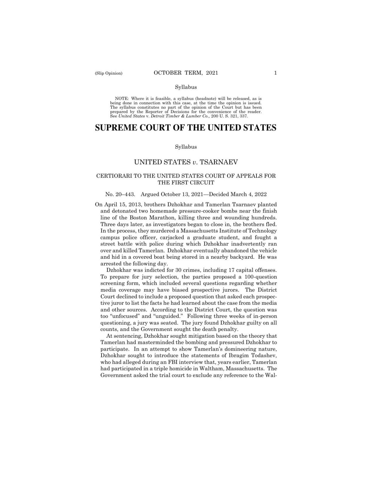 Boston Marathon Bombing SCOTUS Opinion