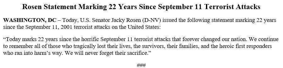 Sen Rosen 9/11 statement