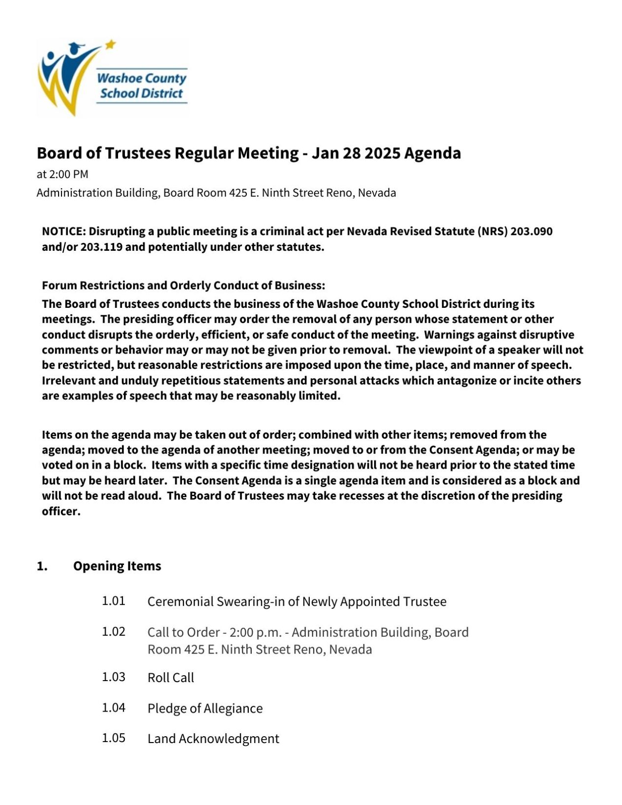 WCSD Board of Trustees meeting