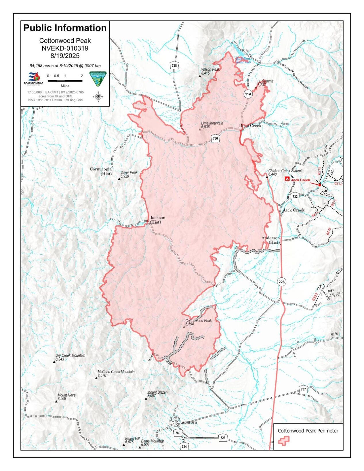 Cottonwood Peak Fire, August 19, 2025