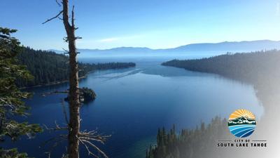 Lake Tahoe with City of SLT logo