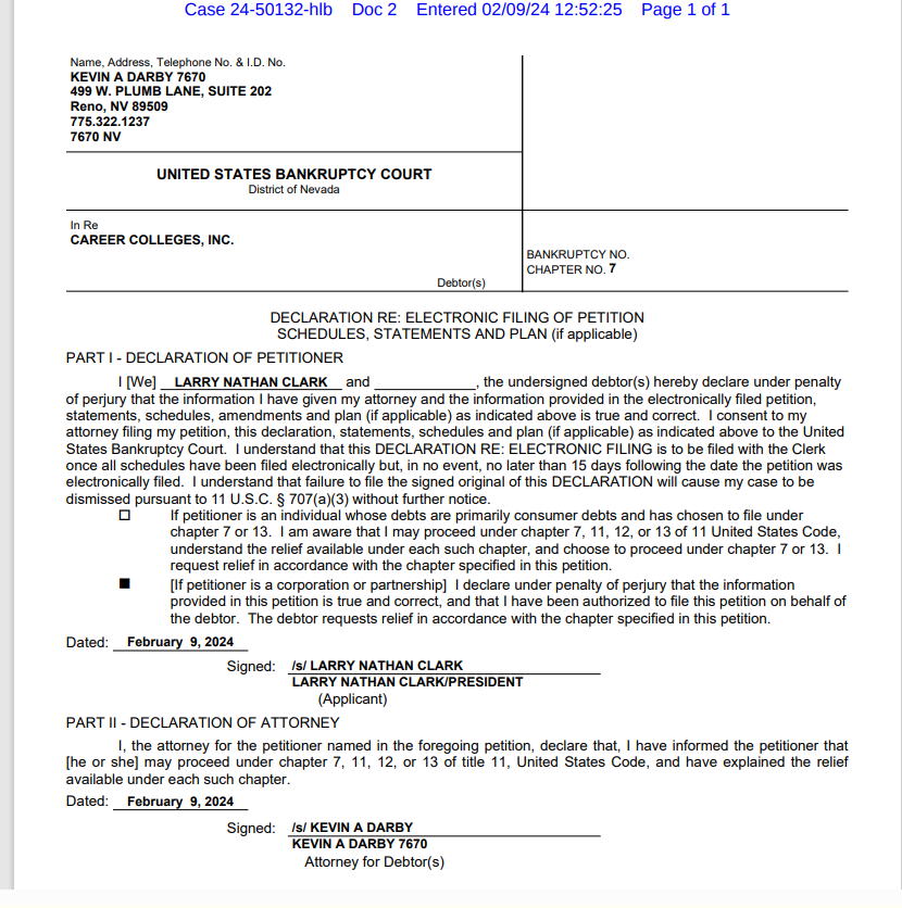 Career College of Northern Nevada Filed for Bankruptcy on Day It Closed