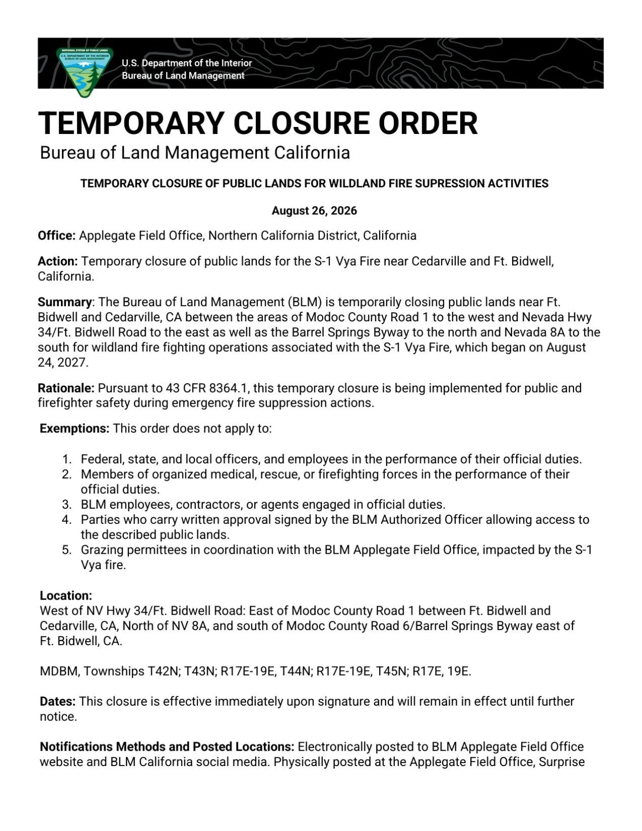 BLM road closures