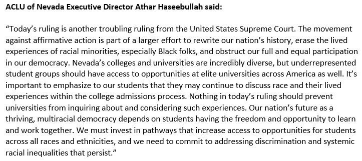 ACLU of Nevada statement