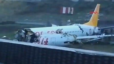 Airliner Skids, Breaks Open in Istanbul; One Dead, 157 Injured