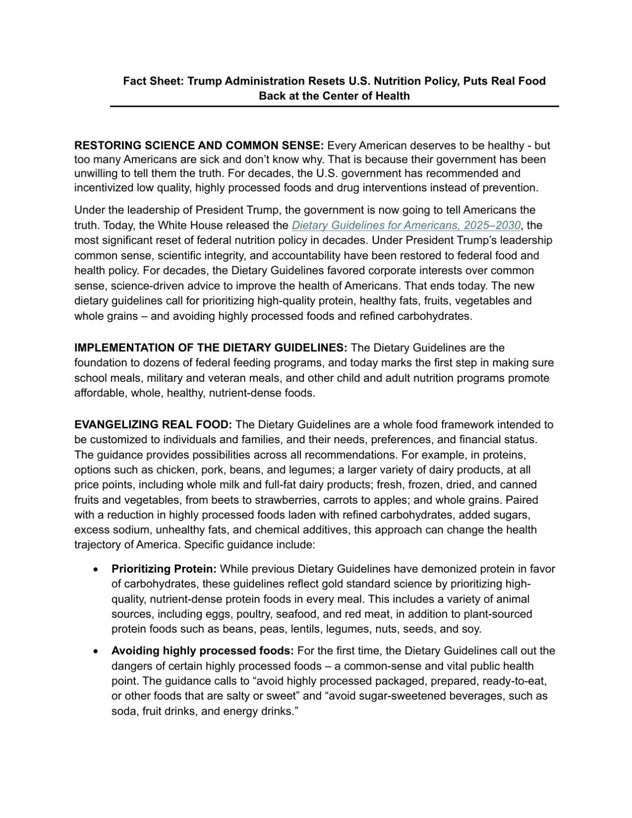 USDA dietary guidelines