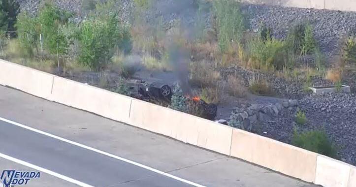 Four people injured in fiery rollover crash along I-80 east near Spaghetti Bowl