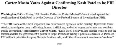 Sen. Catherine Cortez Masto statement