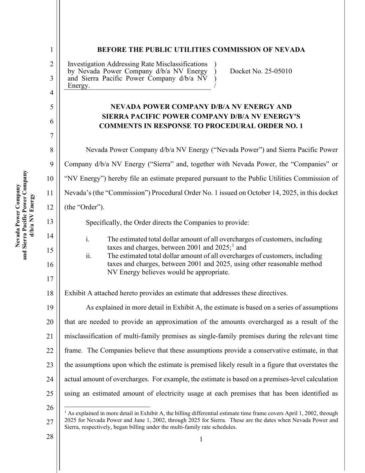 NV Energy estimate for customer reimbursement