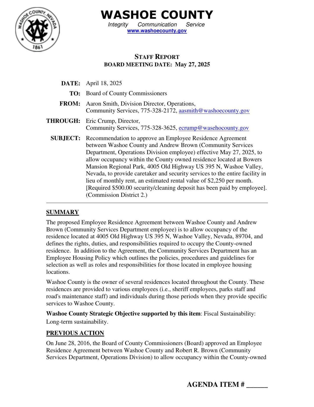 Davis Fire employee residence agreement