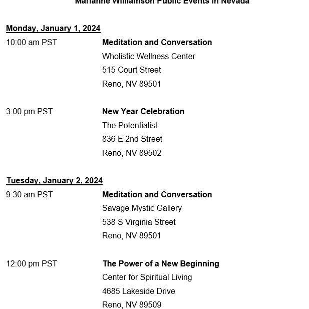 Presidential Candidate Marianne Williamson to Hold Campaign Events in Reno  | Campaign 2022 | 2news.com