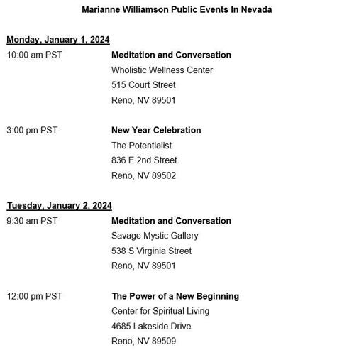 Marianne Williamson Reno Schedule
