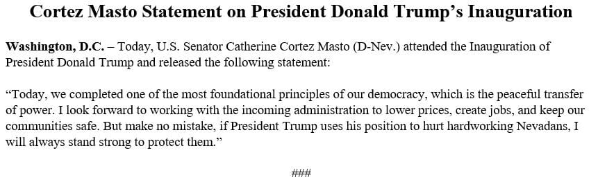 Sen. Catherine Cortez Masto statement