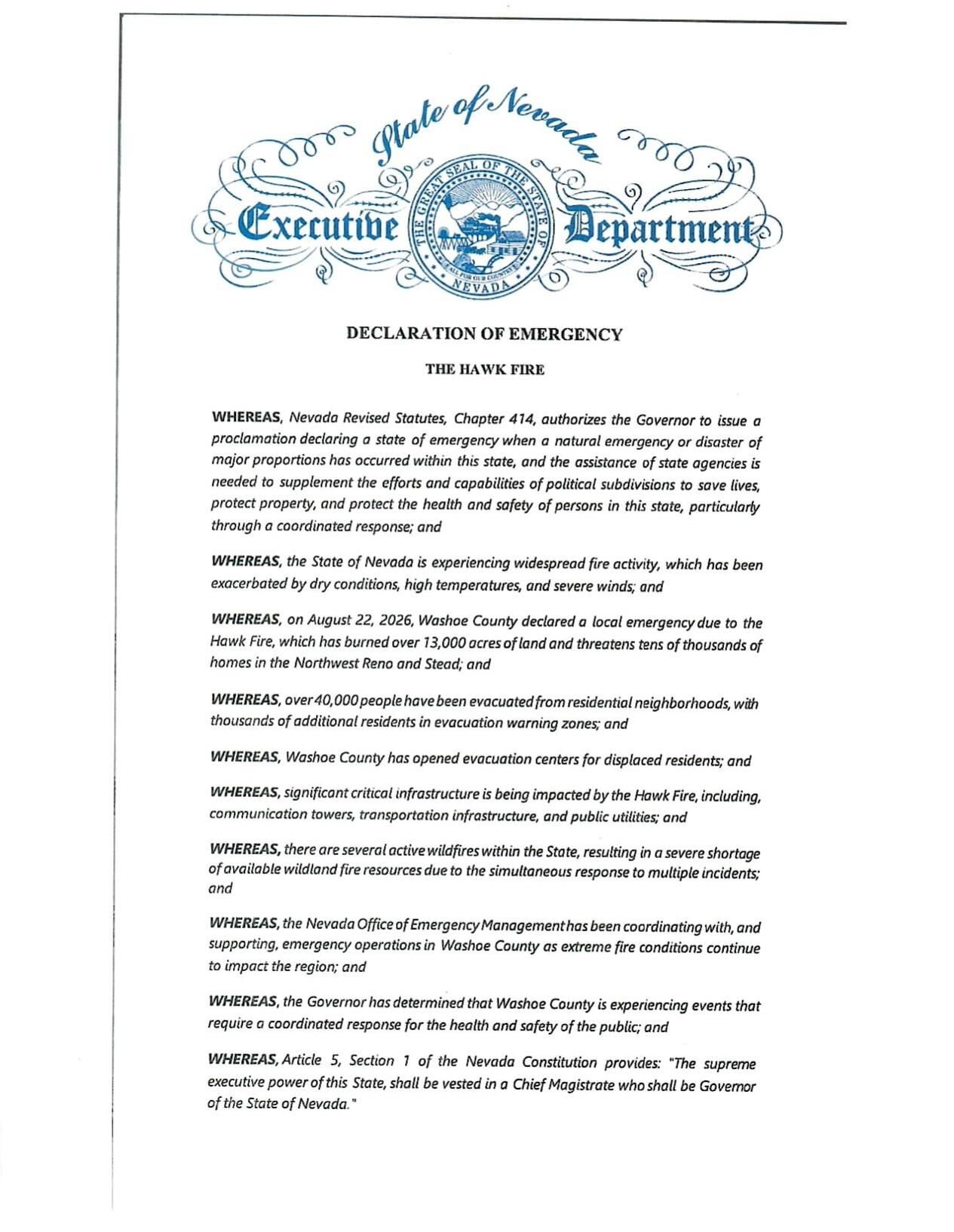 Governor Lombardo's declaration of emergency