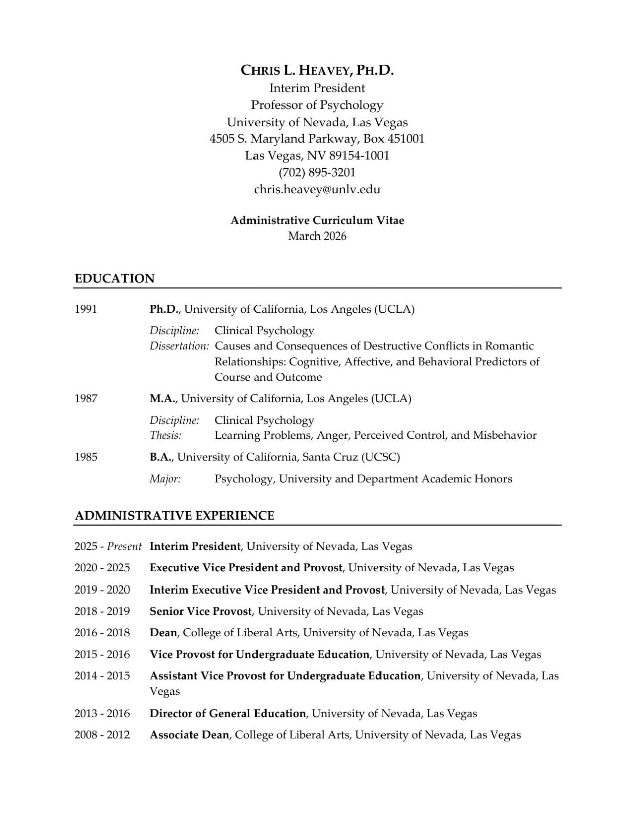 UNLV President info