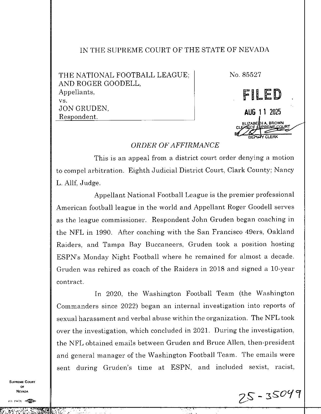 Nevada Supreme Court Jon Gruden ruling