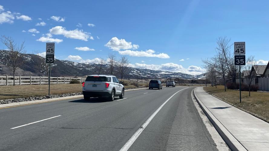 nighttime speed limit signs on Veterans Parkway