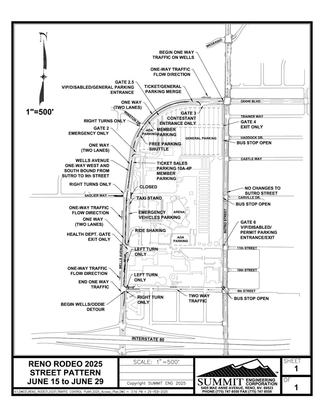 Reno Rodeo Traffic patterns and Parking areas map