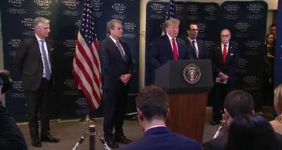 President Trump Addresses U.S. Economy and Impeachment Trial at Davos Forum