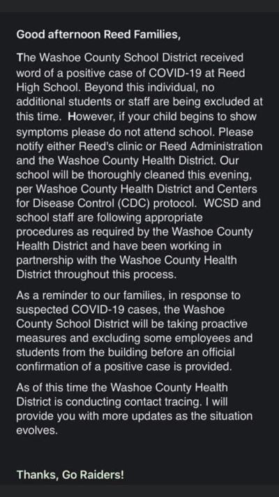 WCSD Reports Confirmed COVID-19 Case at Reed High School