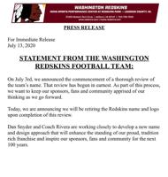 Washington's NFL Team Drops 'Redskins' Name After 87 Years