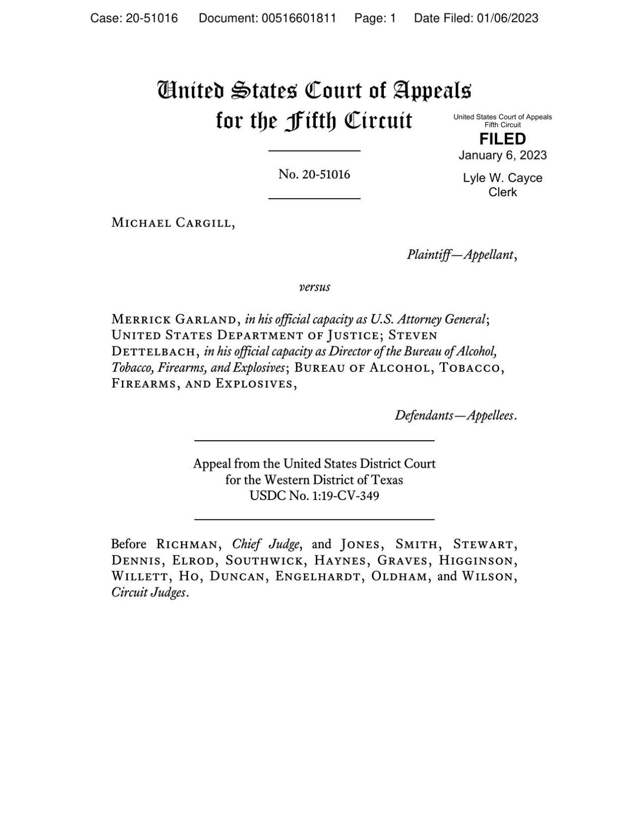 5th Circuit of Appeals Bump Stock Ruling