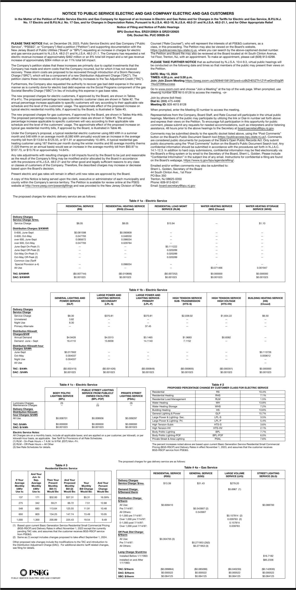 PSE&G Rate Increase Proposal