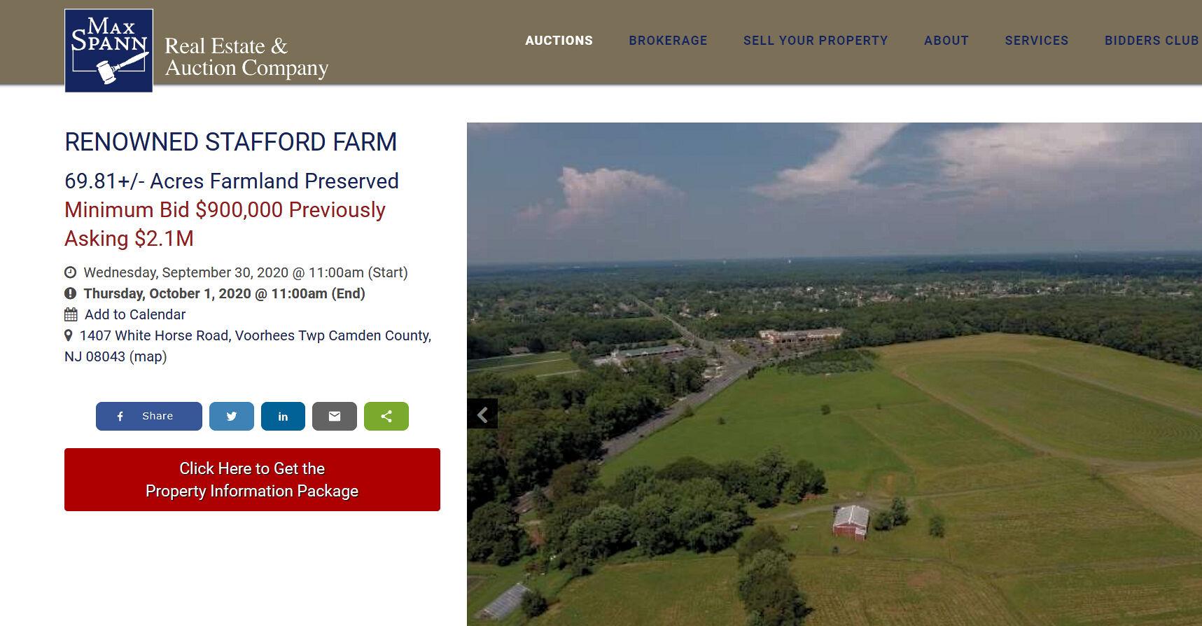 Historic Stafford Farm in Voorhees to be sold at auction; preserved for