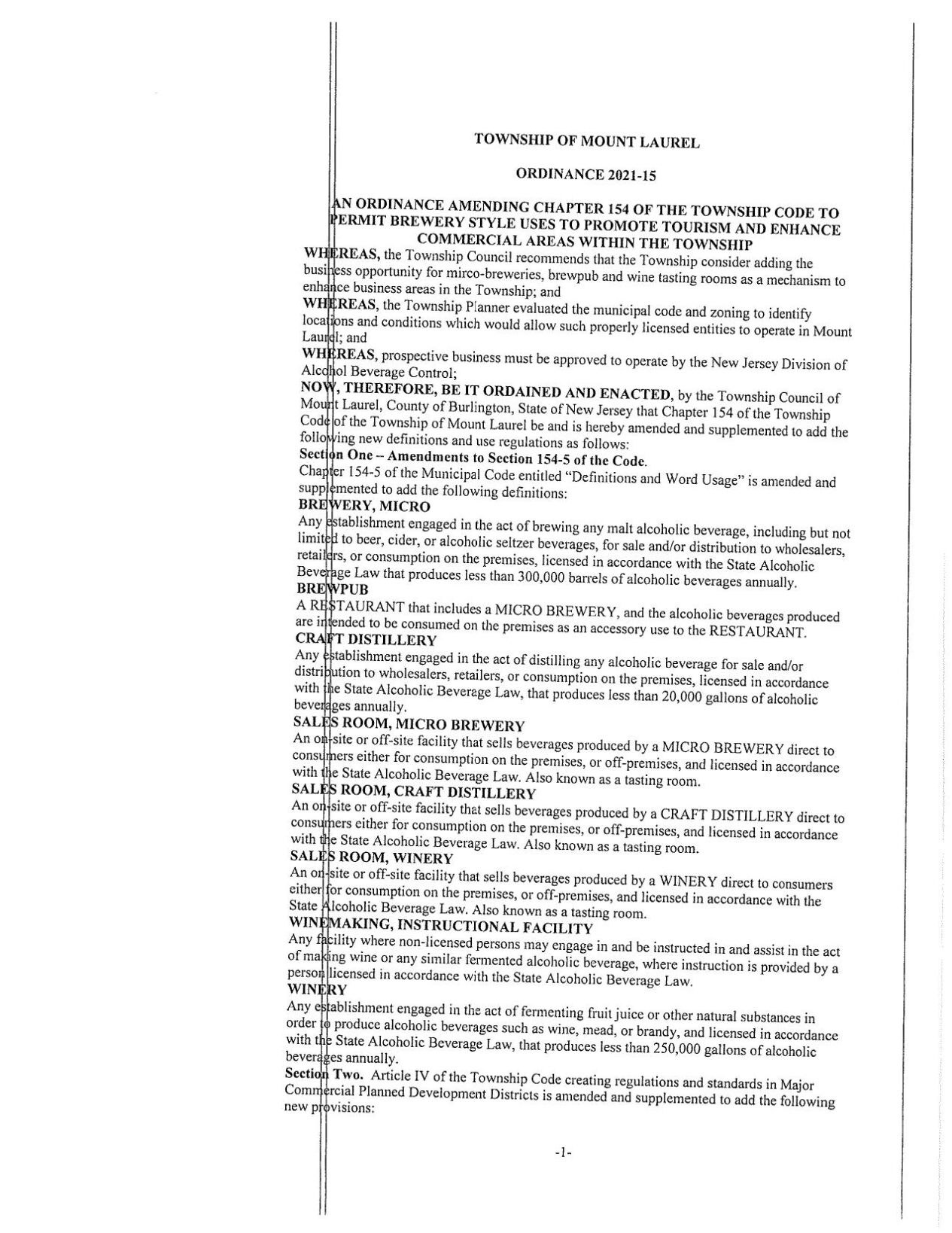 DOWNLOAD: Mount Laurel micro-brewery ordinance