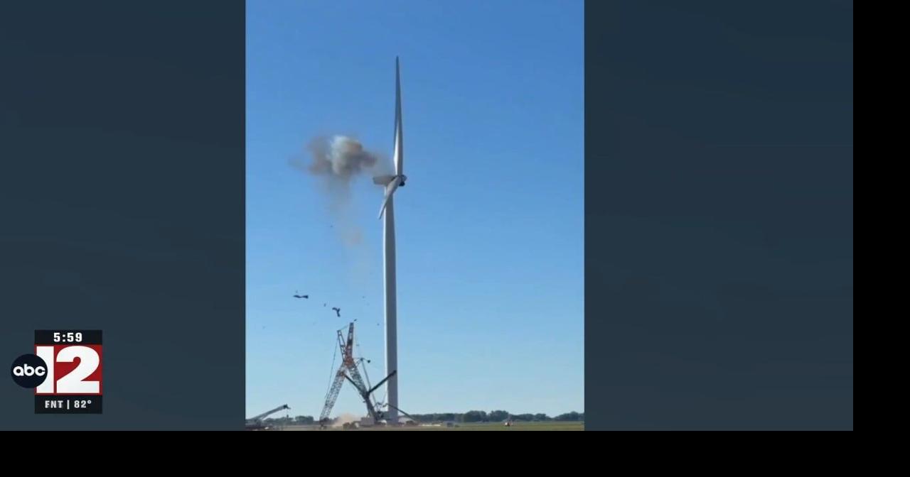 Planned detonation removes damaged wind turbine blade near Akron