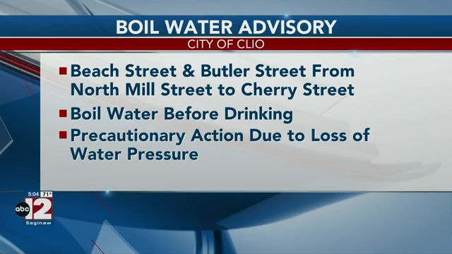 Boil water advisory lifted for Clio