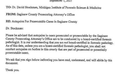 Saginaw County Prosecutor's letter to morgue services company