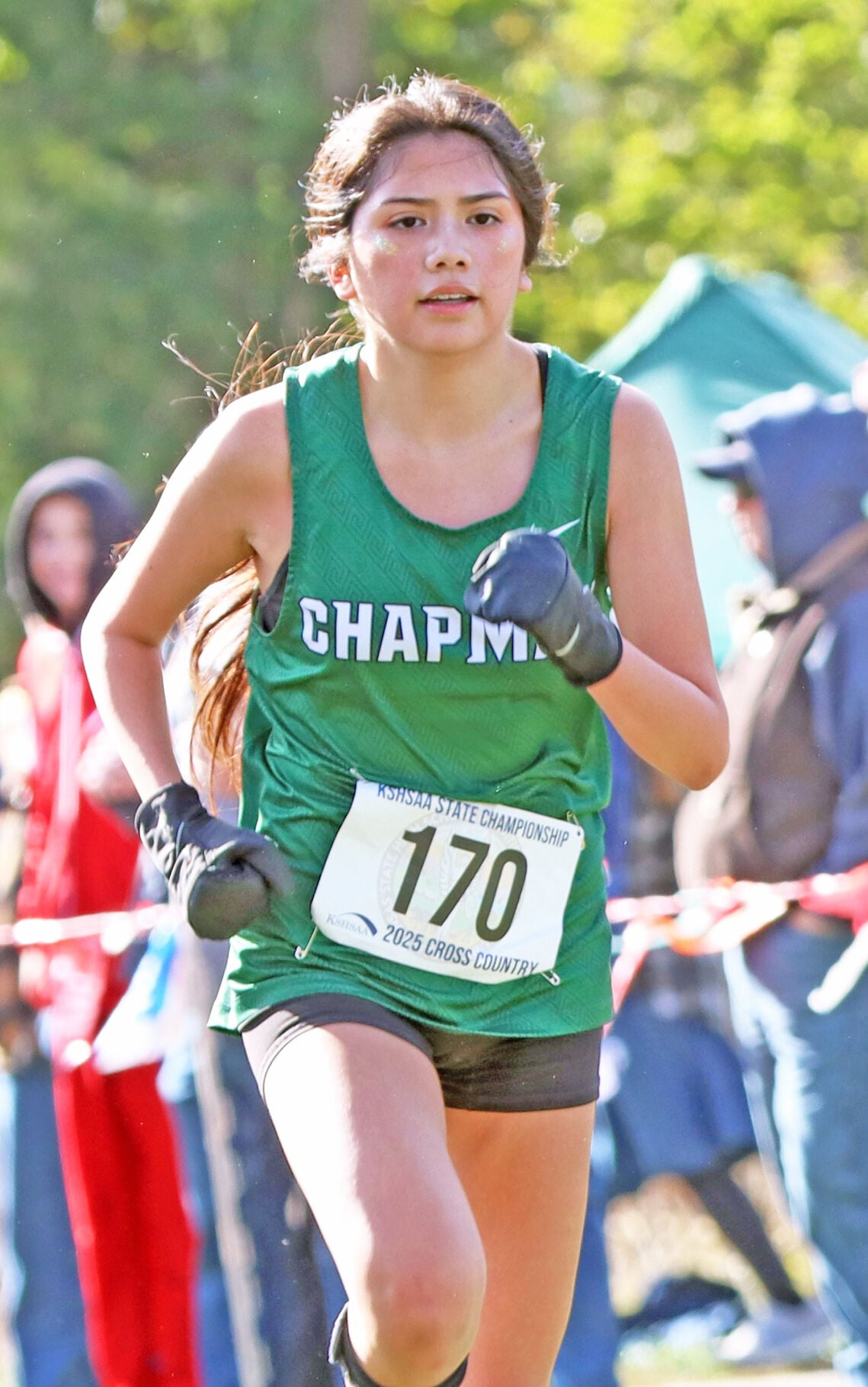 Liberty Cuevas leading the Irish Runners in the 2026 Kansas cross country championship