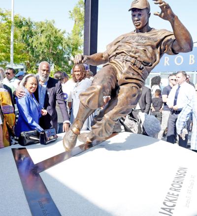 Statue of Jackie Robinson unveiled outside Dodger Stadium | Sports ...