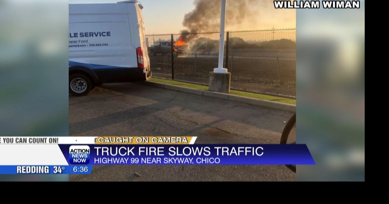 Caught on Camera: Pickup truck fire slows down traffic on northbound ...