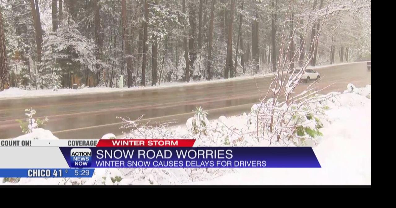 Drivers face snowy slippery roads on Highway 44 near Shingletown