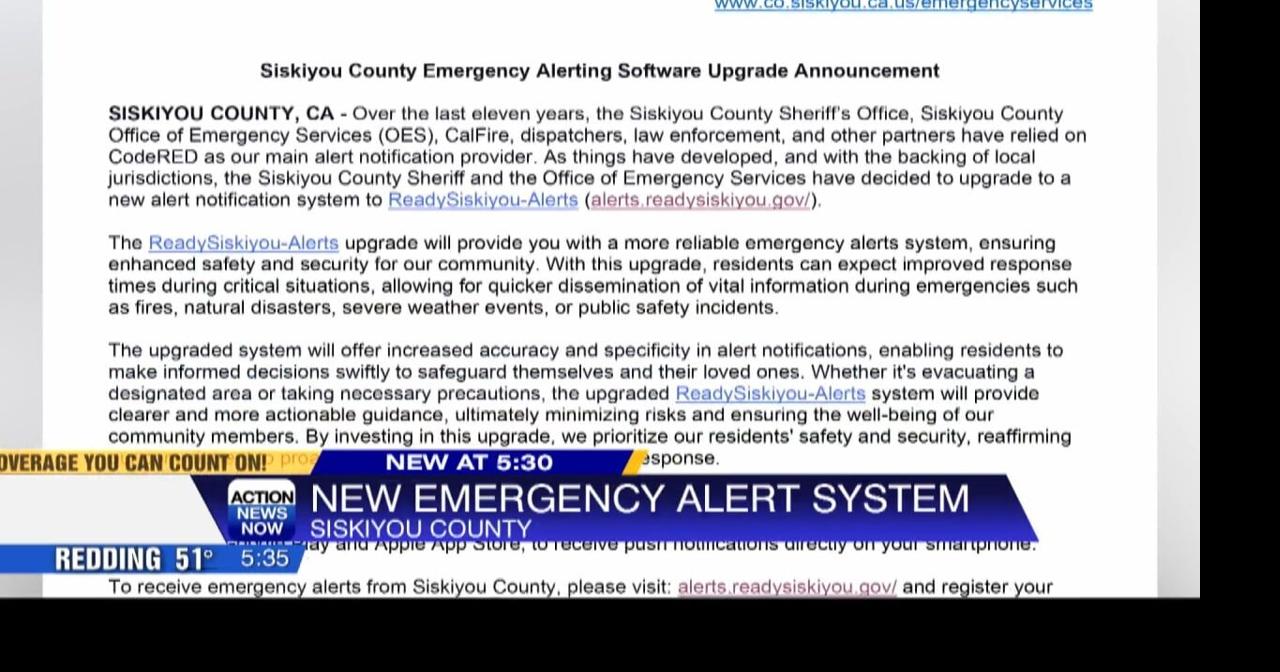 New emergency alert system in effect in Siskiyou County | Video ...
