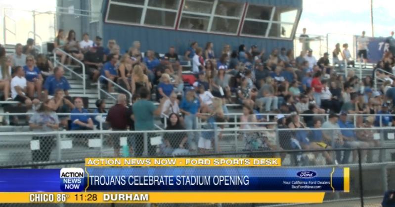Durham Trojans celebrate new football stadium grandstands with season-opening victory