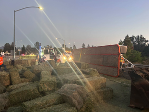 Hay Truck Overturn Causes I-5 On-Ramp Closure in Redding