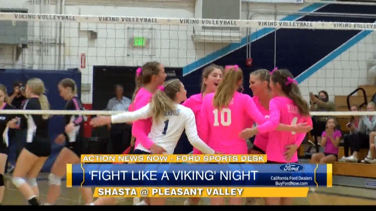 Pleasant Valley Volleyball sweeps Shasta on Fight Like a Viking Night