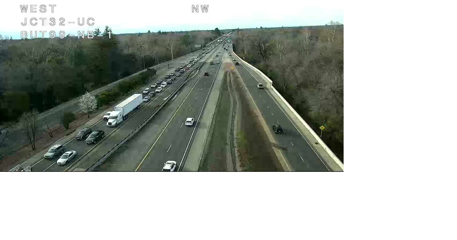 Traffic backed up on southbound Highway 99 in Chico as emergency crews respond to crash