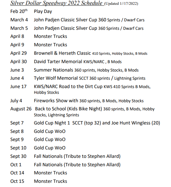 Start Your Engines Silver Dollar Speedway Releases 2022 Schedule Start Your Engines Silver Dollar Speedway Releases 2022 Schedule