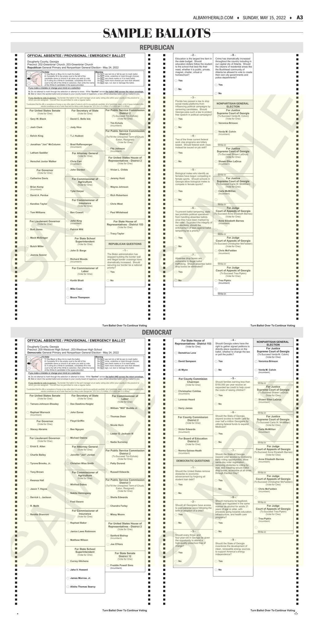 sample ballot for kids