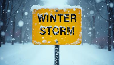 Winter storm warning sign STOCK