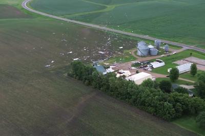 Drone shows birdseye view of Minnesota tornado path and destruction