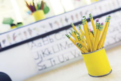 STOCK Pre-K and Kindergarten school work with pencils